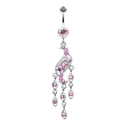 Sparkle Wave Drops Belly Button Ring Navel Ring Impulse Piercings Light Pink