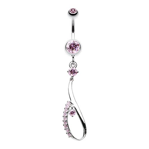 Sparkled Loop Cubic Zirconia Belly Button Ring Navel Ring Impulse Piercings Pink