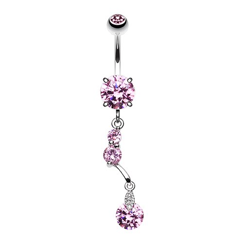 Sparkling Cubic Zirconia Crystal Drop Belly Button Ring Navel Ring Impulse Piercings Pink