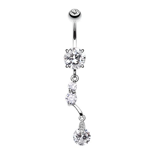 Sparkling Cubic Zirconia Crystal Drop Belly Button Ring Navel Ring Impulse Piercings Clear