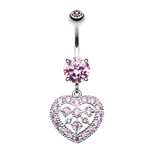 Sparkling Cubic Zirconia Heart Shapes Belly Button Ring Navel Ring Impulse Piercings Pink