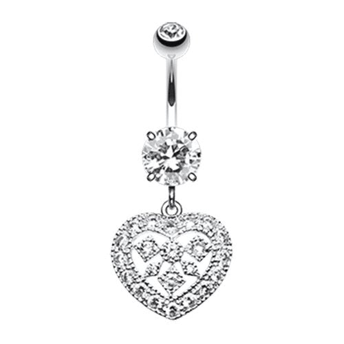 Sparkling Cubic Zirconia Heart Shapes Belly Button Ring Navel Ring Impulse Piercings Clear