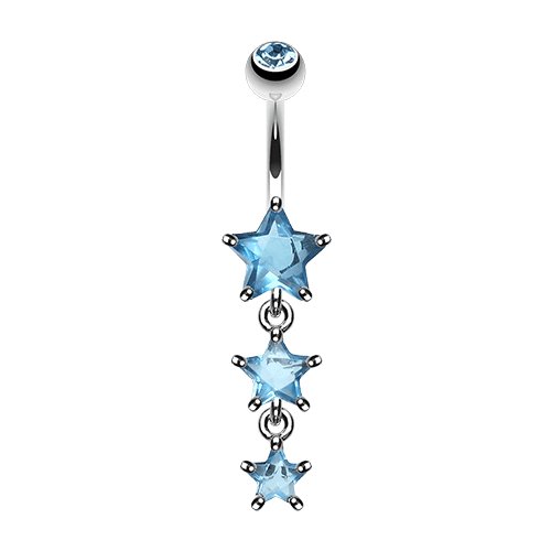 Sparkling Cubic Zirconia Star Drop Belly Button Ring Navel Ring Impulse Piercings Aqua