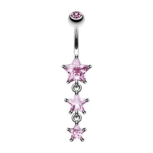 Sparkling Cubic Zirconia Star Drop Belly Button Ring Navel Ring Impulse Piercings Pink