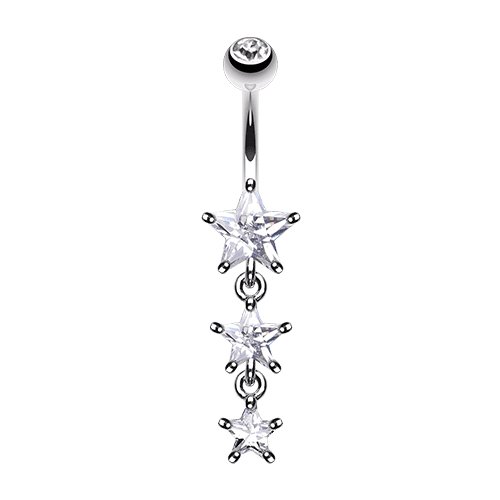 Sparkling Cubic Zirconia Star Drop Belly Button Ring Navel Ring Impulse Piercings Clear