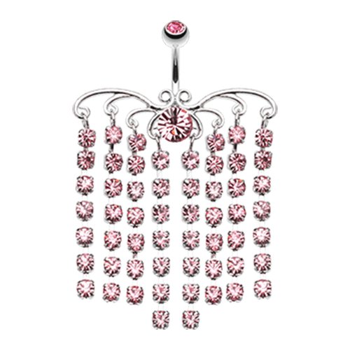 Sparkling Curtain Chandelier Belly Button Ring Navel Ring Impulse Piercings Light Pink