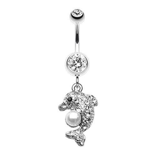 Sparkling Dolphin Belly Button Ring Navel Ring Impulse Piercings Clear/White