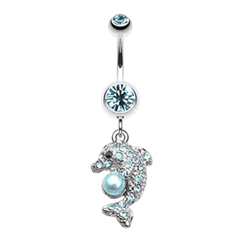 Sparkling Dolphin Belly Button Ring Navel Ring Impulse Piercings Aqua