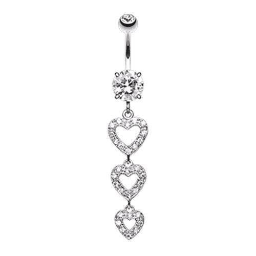 Sparkling Heart Cascade Cubic Zirconia Belly Button Ring Navel Ring Impulse Piercings Clear