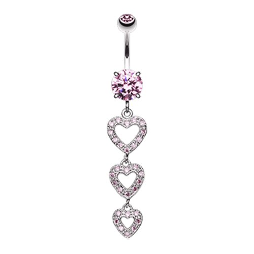 Sparkling Heart Cascade Cubic Zirconia Belly Button Ring Navel Ring Impulse Piercings Pink