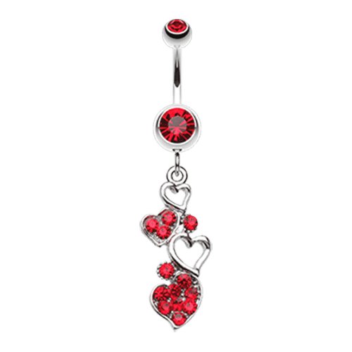 Sparkling Heart Cluster Belly Button Ring Navel Ring Impulse Piercings Red