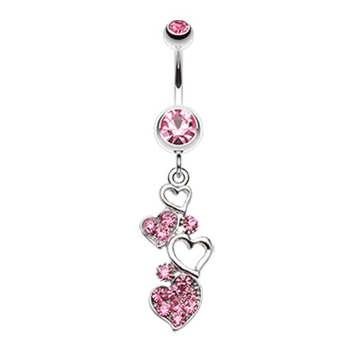 Sparkling Heart Cluster Belly Button Ring Navel Ring Impulse Piercings Light Pink