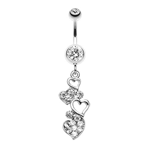 Sparkling Heart Cluster Belly Button Ring Navel Ring Impulse Piercings Clear