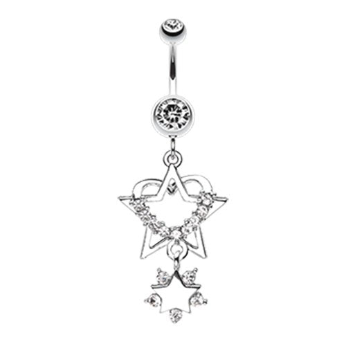 Sparkling Heart Star Dangle Belly Button Ring Navel Ring Impulse Piercings Clear