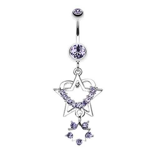 Sparkling Heart Star Dangle Belly Button Ring Navel Ring Impulse Piercings Tanzanite