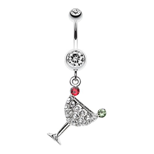 Sparkling Martini Glass Charm Dangle Belly Button Ring Navel Ring Impulse Piercings Clear