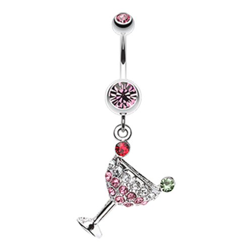 Sparkling Martini Glass Charm Dangle Belly Button Ring Navel Ring Impulse Piercings Light Pink