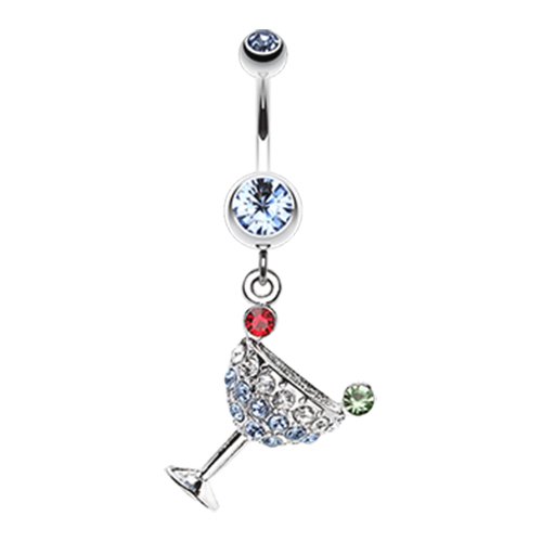 Sparkling Martini Glass Charm Dangle Belly Button Ring Navel Ring Impulse Piercings Light Blue