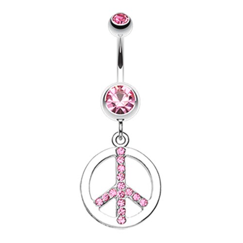 Sparkling Peace Charm Belly Button Ring Navel Ring Impulse Piercings Light Pink