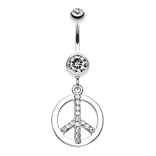 Sparkling Peace Charm Belly Button Ring Navel Ring Impulse Piercings Clear