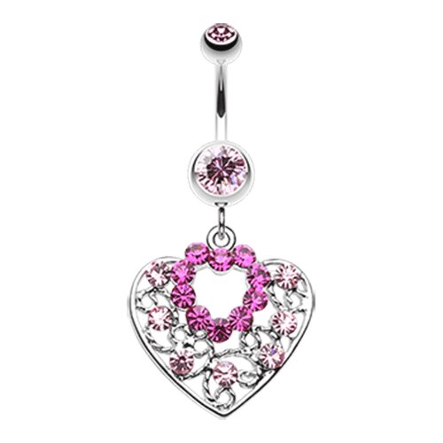 Sparkling Precious Heart Belly Button Ring Navel Ring Impulse Piercings Light Pink