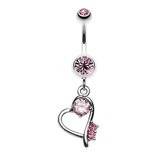 Sparkling Stone in Heart Dangle Belly Button Ring Navel Ring Impulse Piercings Light Pink