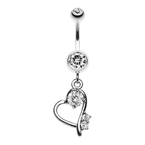 Sparkling Stone in Heart Dangle Belly Button Ring Navel Ring Impulse Piercings Clear