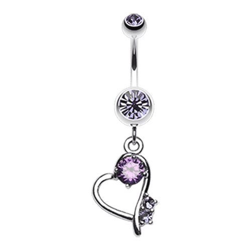 Sparkling Stone in Heart Dangle Belly Button Ring Navel Ring Impulse Piercings Tanzanite