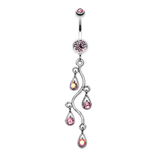 Sparkling Vine Swirl Gem Dangle Belly Button Ring Navel Ring Impulse Piercings Light Pink