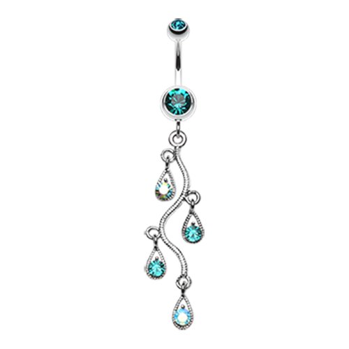 Sparkling Vine Swirl Gem Dangle Belly Button Ring Navel Ring Impulse Piercings Teal