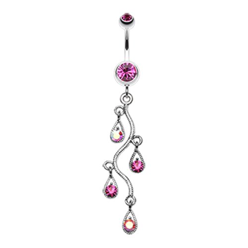 Sparkling Vine Swirl Gem Dangle Belly Button Ring Navel Ring Impulse Piercings Fuchsia