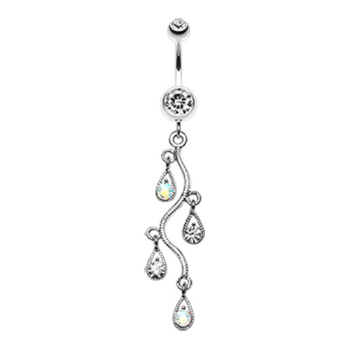 Sparkling Vine Swirl Gem Dangle Belly Button Ring Navel Ring Impulse Piercings Clear