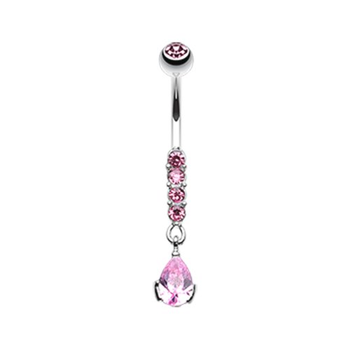 Sparkly Gem Droplet Belly Button Ring Navel Ring Impulse Piercings Light Pink