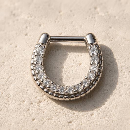 36L Surgical Steel Sparkly Gemmed Septum Clicker - Skin Metals