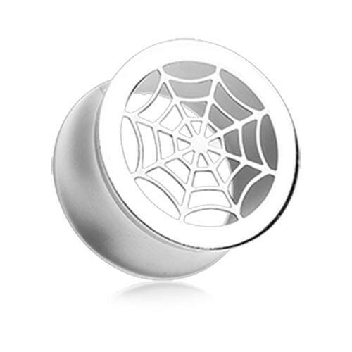 Spider Web Steel Double Flared Ear Gauge Hollow Plug Plugs Impulse Piercings 23/32" (18mm)