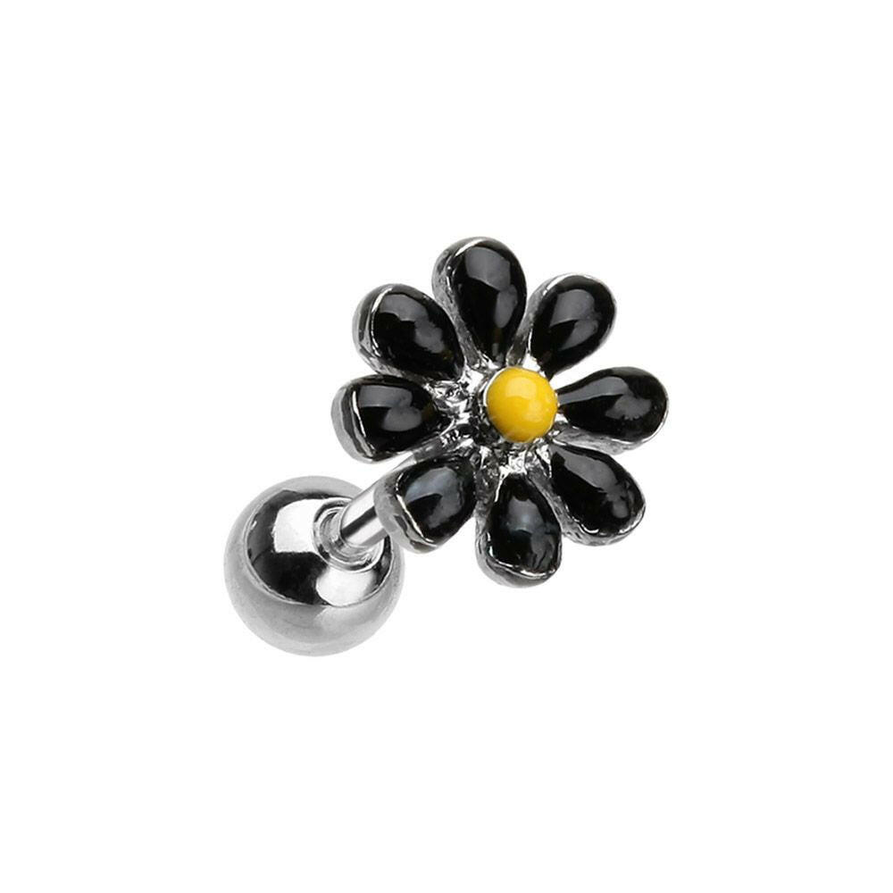 Spring Blossom Flower Cartilage Tragus Earring Cartilage Earring Impulse Piercings Black/Yellow