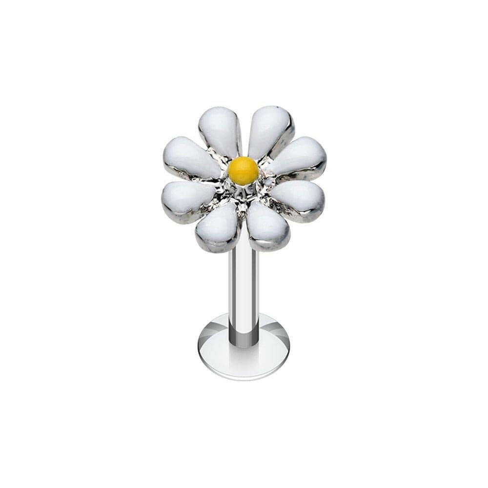 Spring Blossom Flower Top Steel Labret Labret Impulse Piercings 16 GA (1.2mm) White/Yellow