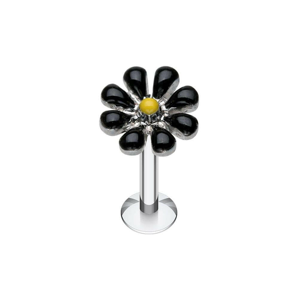 Spring Blossom Flower Top Steel Labret Labret Impulse Piercings 16 GA (1.2mm) Black/Yellow