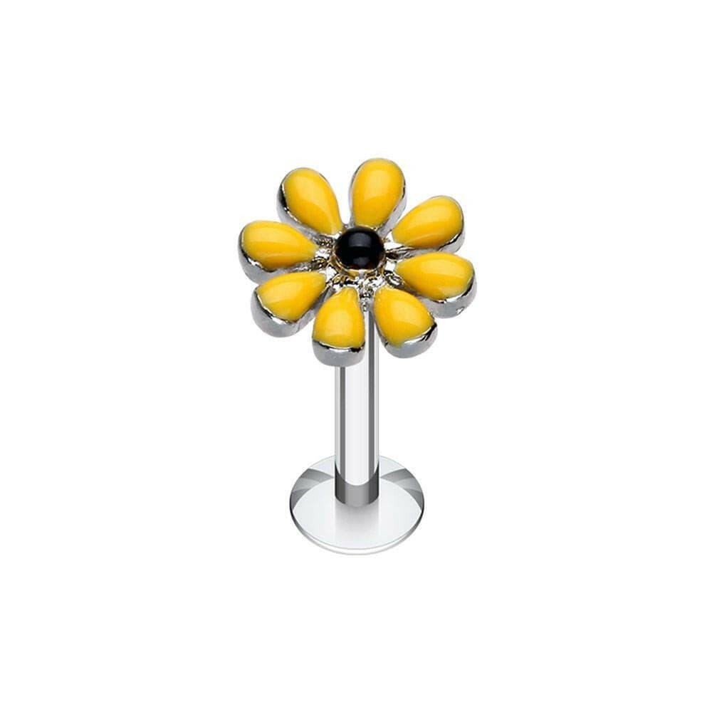 Spring Blossom Flower Top Steel Labret Labret Impulse Piercings 16 GA (1.2mm) Yellow/Black