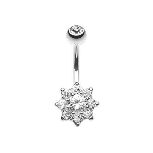 Spring Cubic Zirconia Flower Belly Button Ring Navel Ring Impulse Piercings Clear