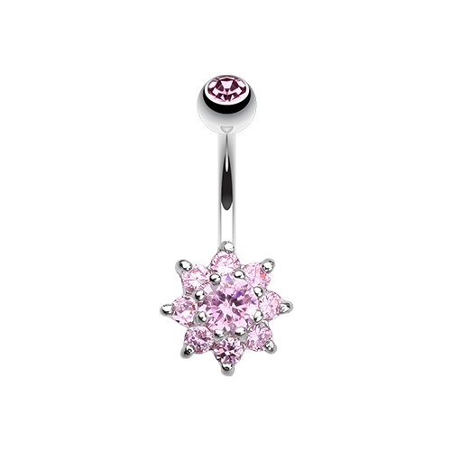 Spring Cubic Zirconia Flower Belly Button Ring Navel Ring Impulse Piercings Pink