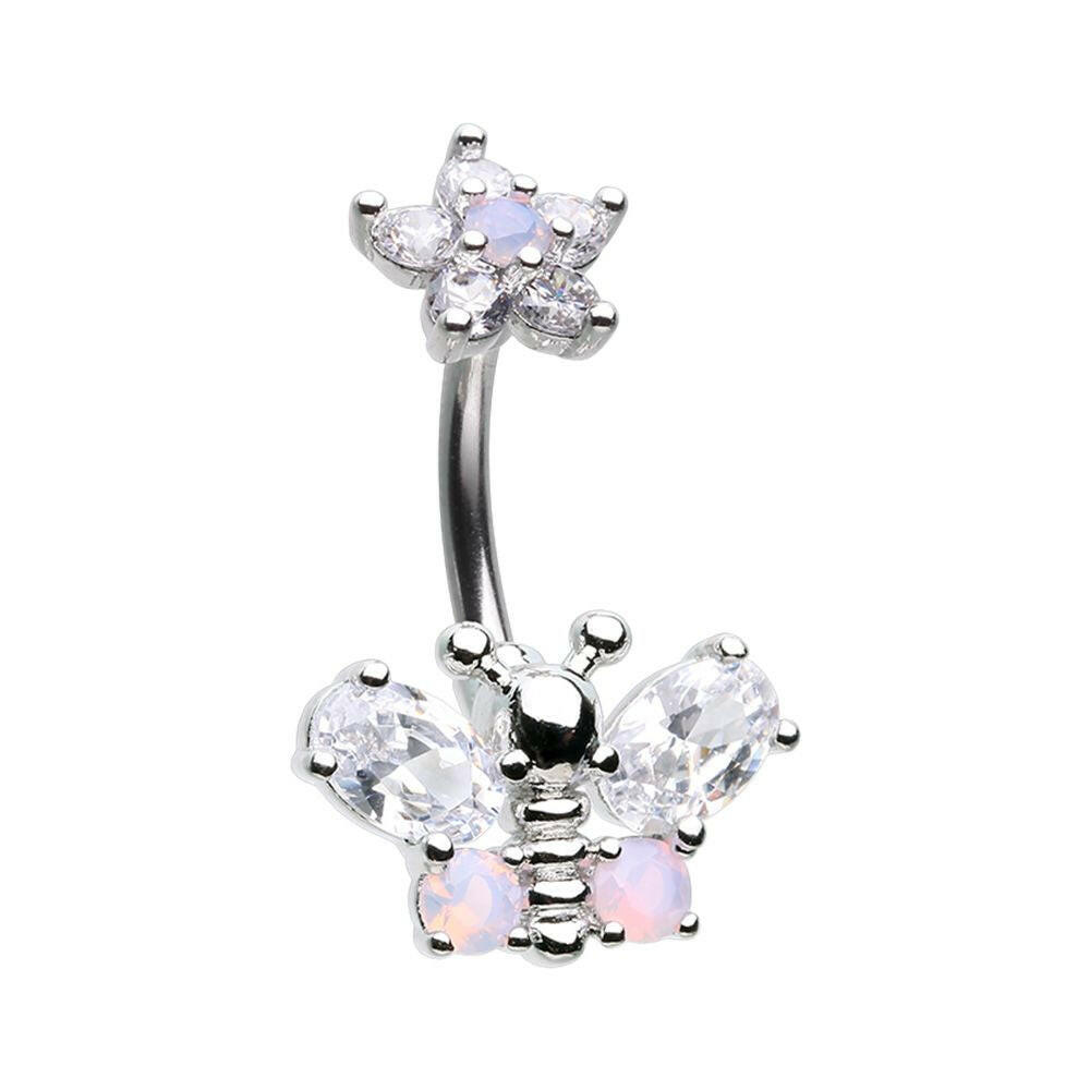 Spring Floral Butterfly Cubic Zirconia Belly Button Ring Navel Ring Impulse Piercings