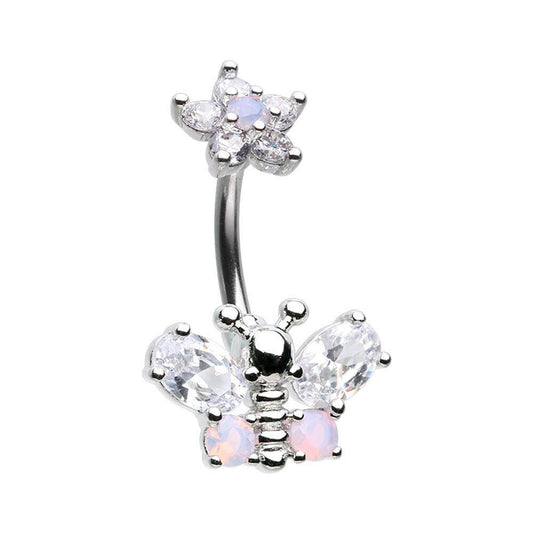 Spring Floral Butterfly Cubic Zirconia Belly Button Ring Navel Ring Impulse Piercings