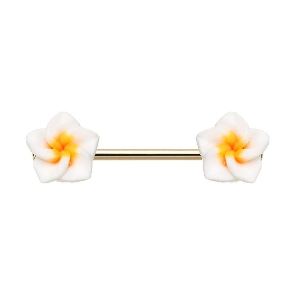 Springtime Plumeria Flower Nipple Barbell Ring Nipple Ring Impulse Piercings