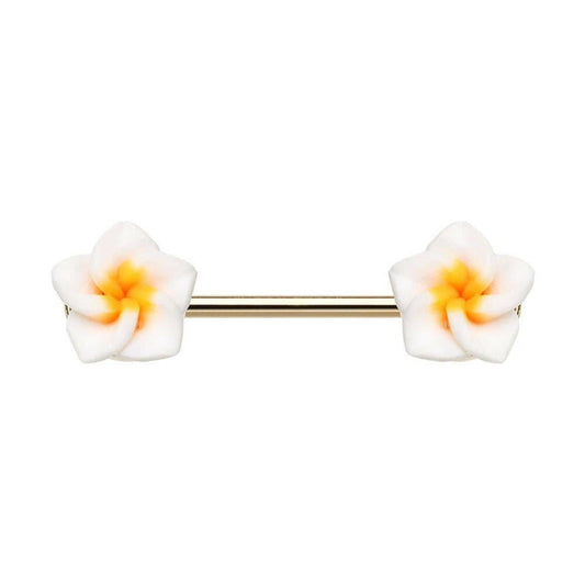 Springtime Plumeria Flower Nipple Barbell Ring Nipple Ring Impulse Piercings