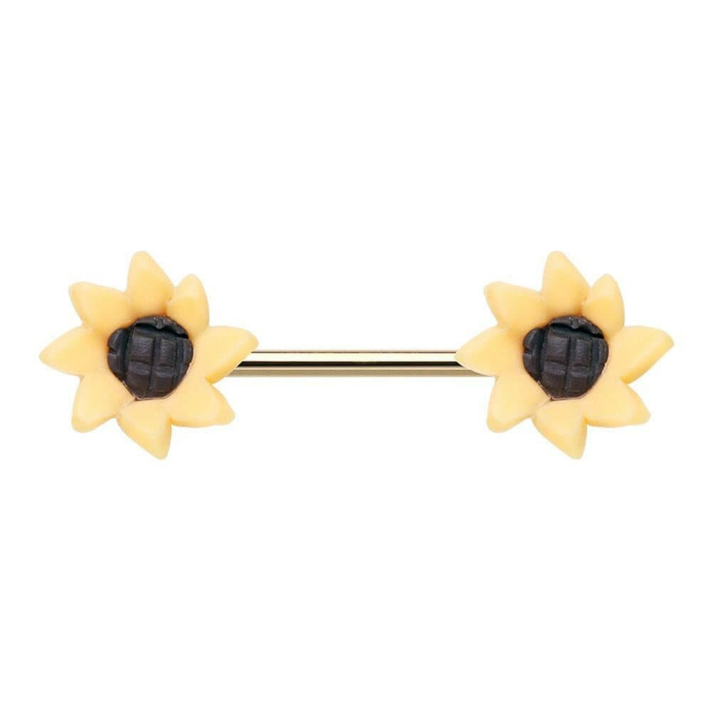 Springtime Sunflower Flower Nipple Barbell Ring Nipple Ring Impulse Piercings