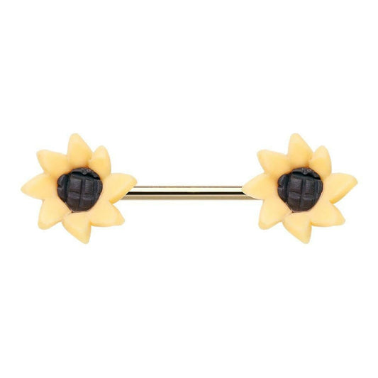 Springtime Sunflower Flower Nipple Barbell Ring Nipple Ring Impulse Piercings