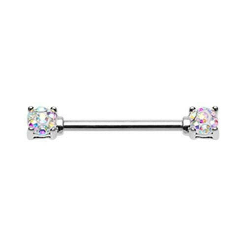 Sprinkle Dot Multi Gem Prong Set Nipple Barbell Ring Nipple Ring Impulse Piercings 14 GA (1.6mm) Aurora Borealis