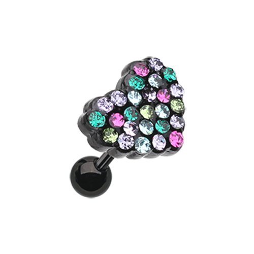 Sprinkles Heart Multi-Gem Cartilage Tragus Earring Cartilage Earring Impulse Piercings Tanzanite/Green Fuchsia