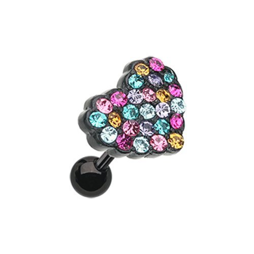 Sprinkles Heart Multi-Gem Cartilage Tragus Earring Cartilage Earring Impulse Piercings Aqua/Fuchsia/Topaz